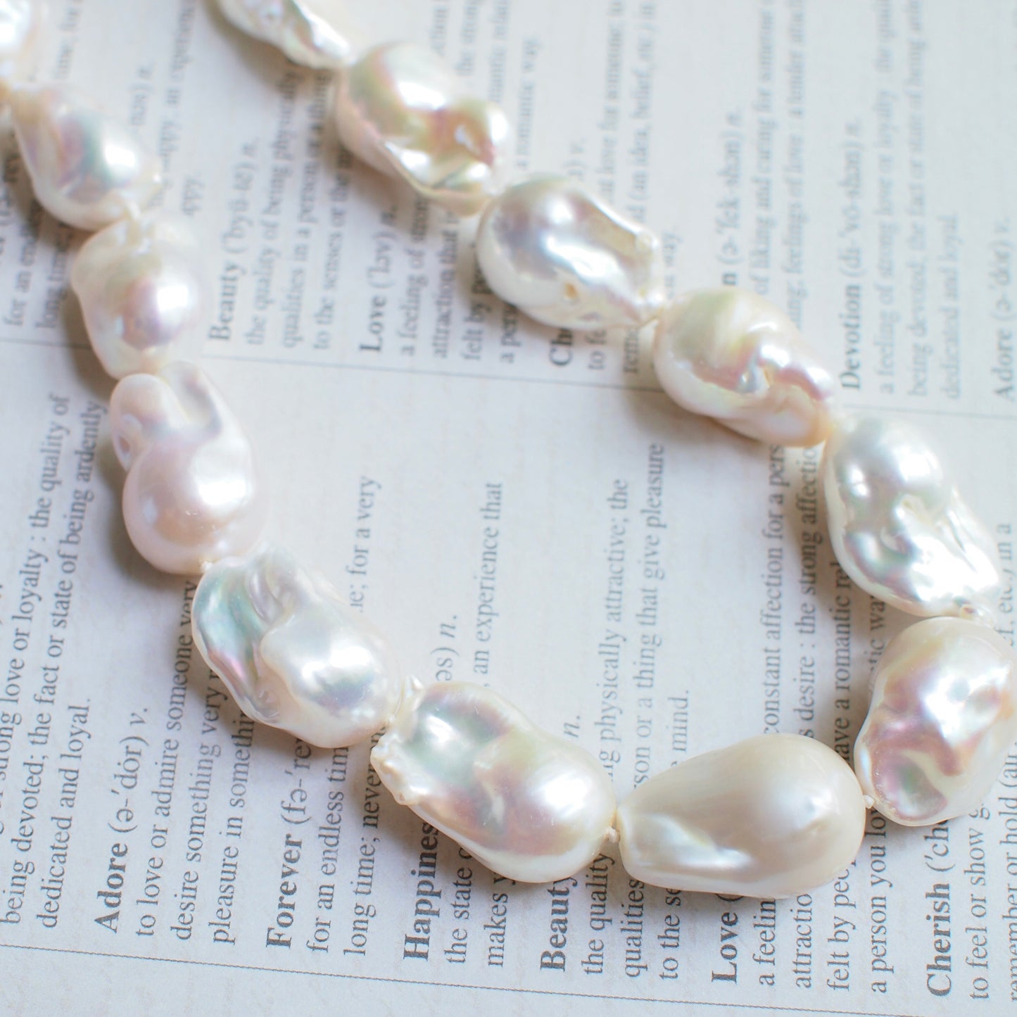 White Baroque Pearl Necklace with Rainbow Sheen