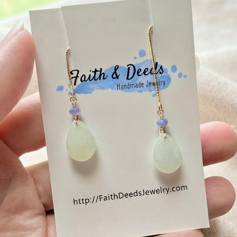 Type A Burmese Jade Drop Threader Earrings // Icy Green Jade