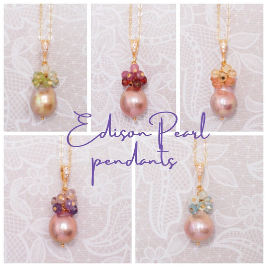 Edison Baroque Pearl Pendants // Natural Gem Cluster // 5 Different Colour Themes // 14K Gold-filled