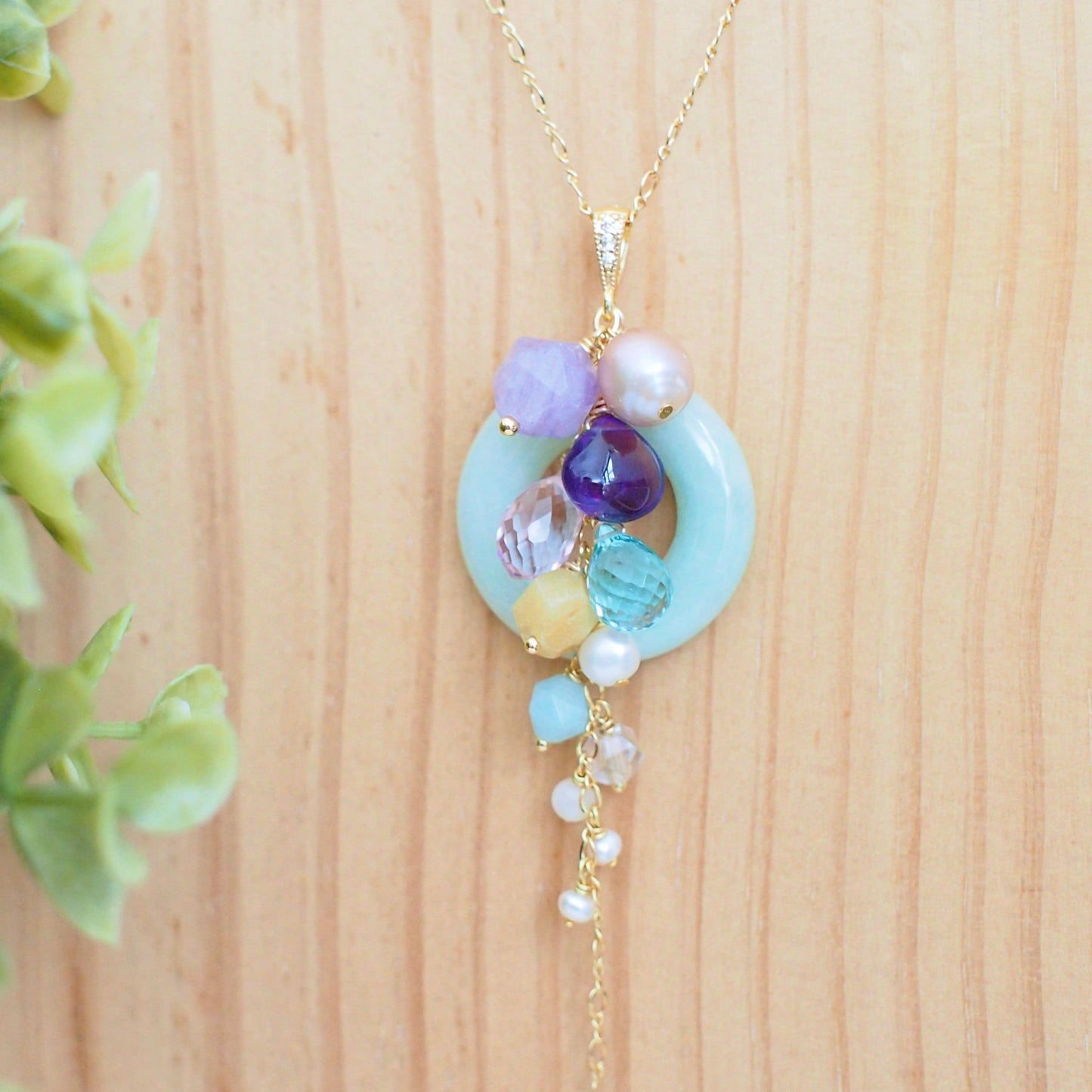 Type A Burmese Jade Ring Pendant // Long Statement Necklace // Modern & Stylish // 14K Gold-filled