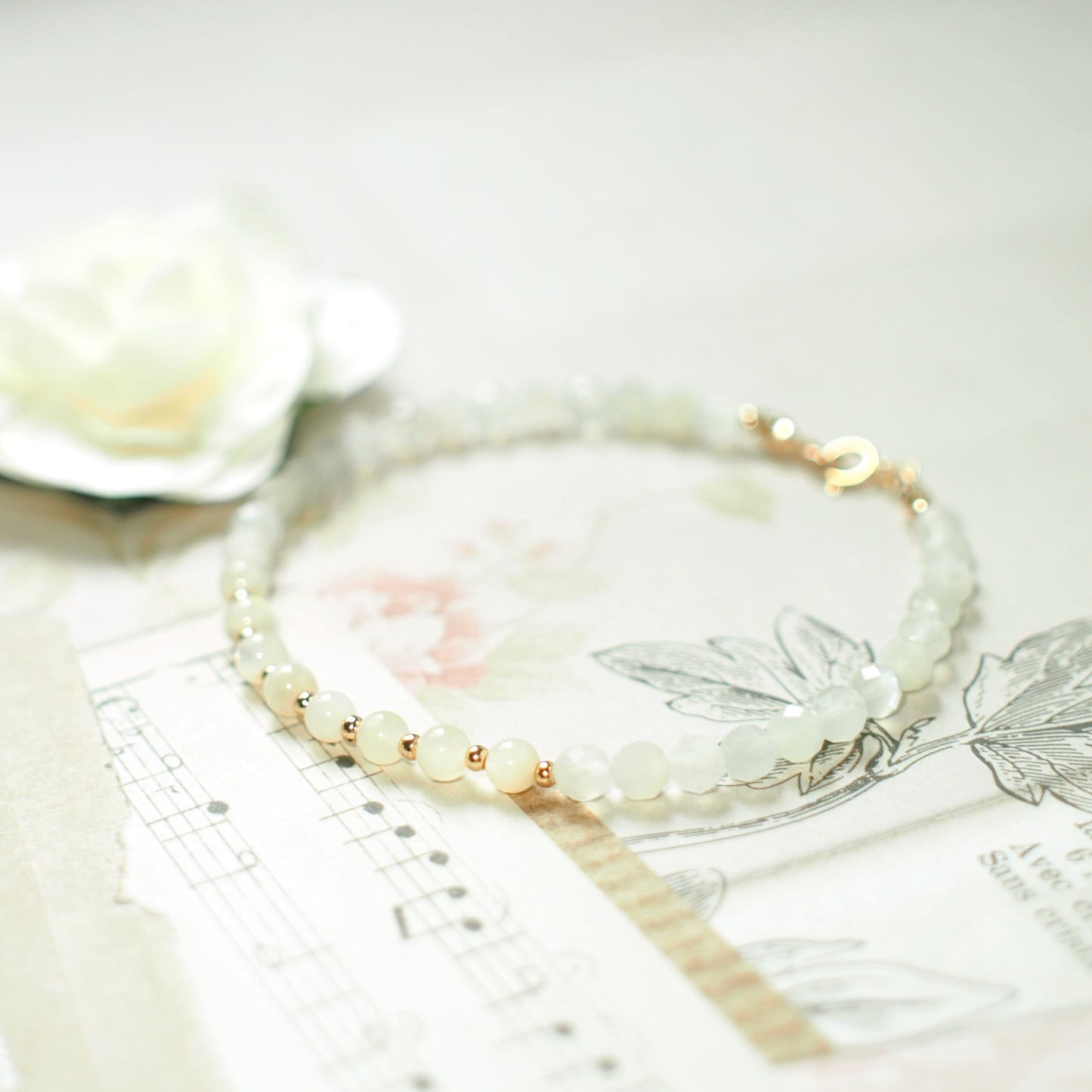 Moonstones x Mother of Pearl Bracelet // Sophisticated & Sleek // Dainty // Stackable // 14K Gold-filled