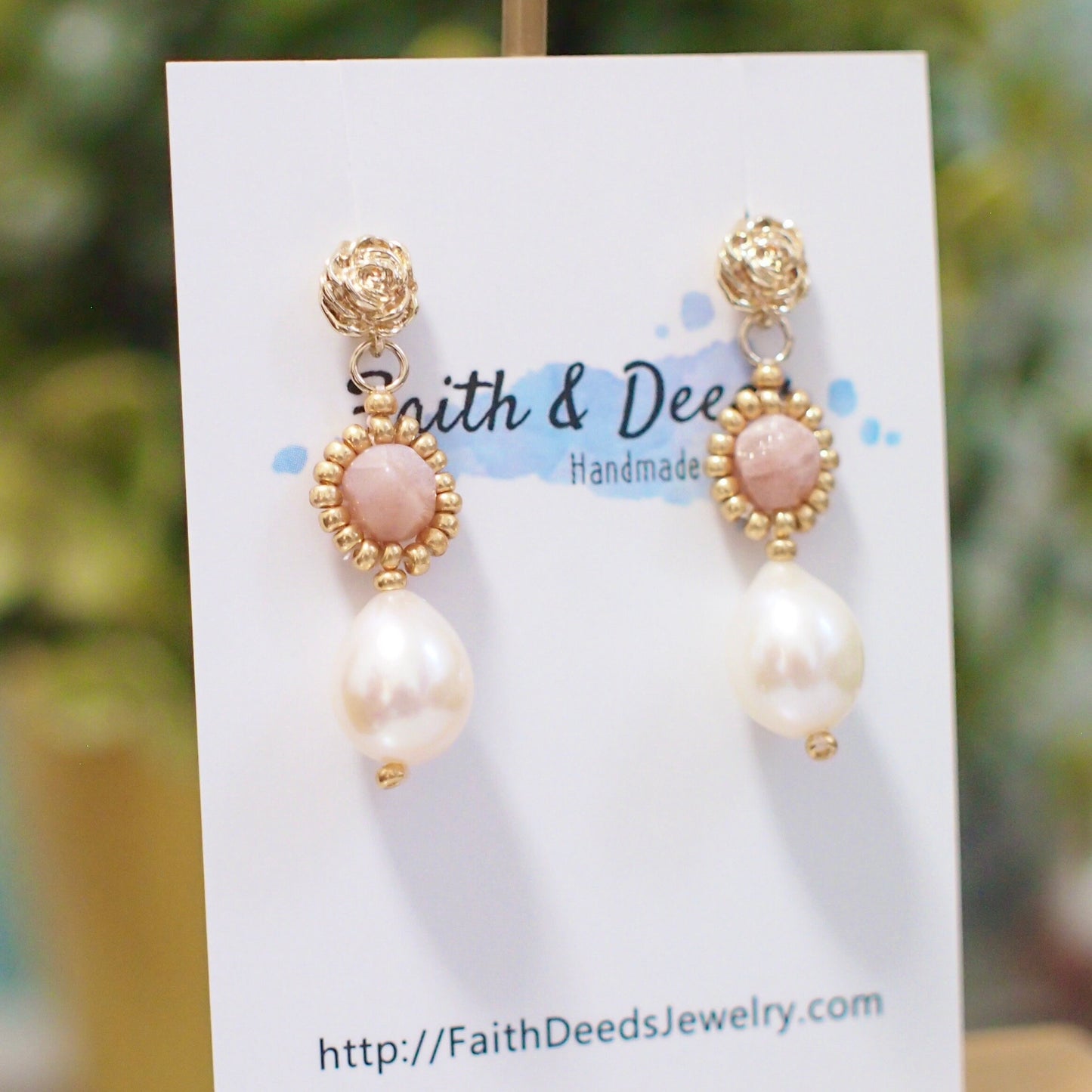 Sunstones x Baroque Pearl Earrings // Beaded // Elegant & Sweet // 14K Gold-filled