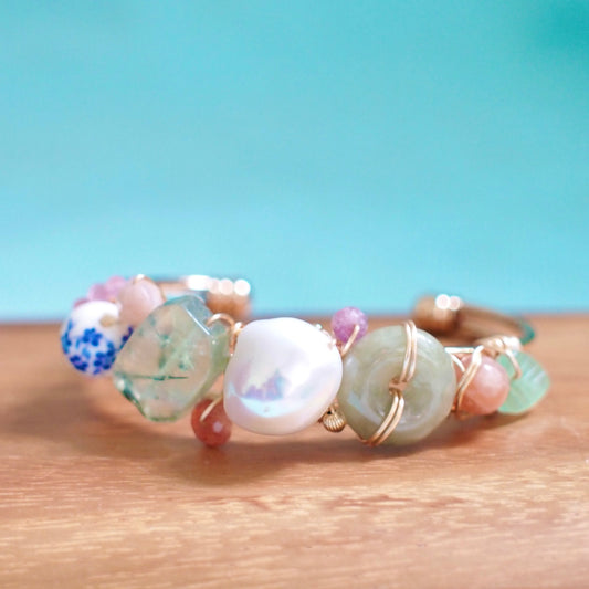 Cuff Bracelet // Gems & Pearls // One of a Kind