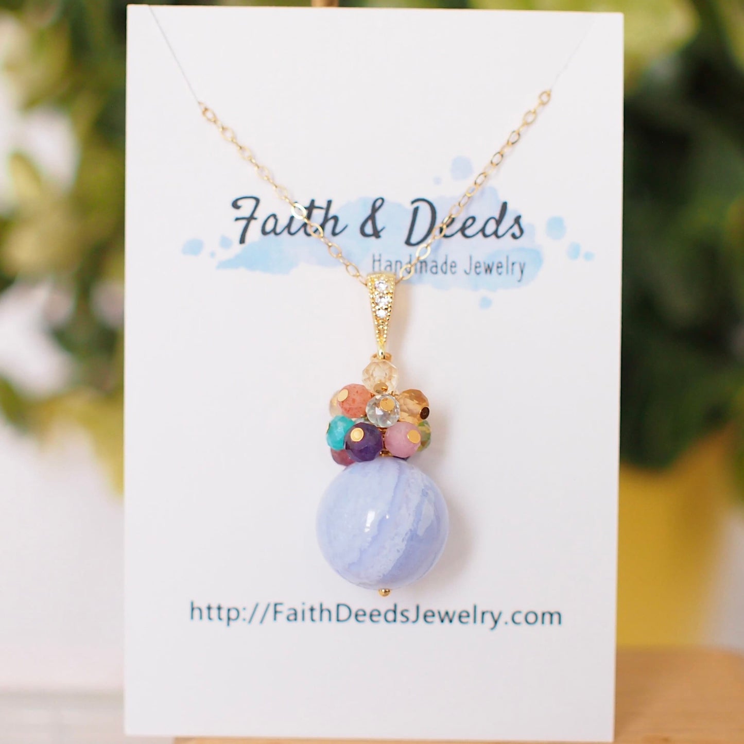 Blue Lace Agate Pendant // Gem Pendant // Rainbow Gem Cluster // 14K Gold-filled // Cheerful & Stunning