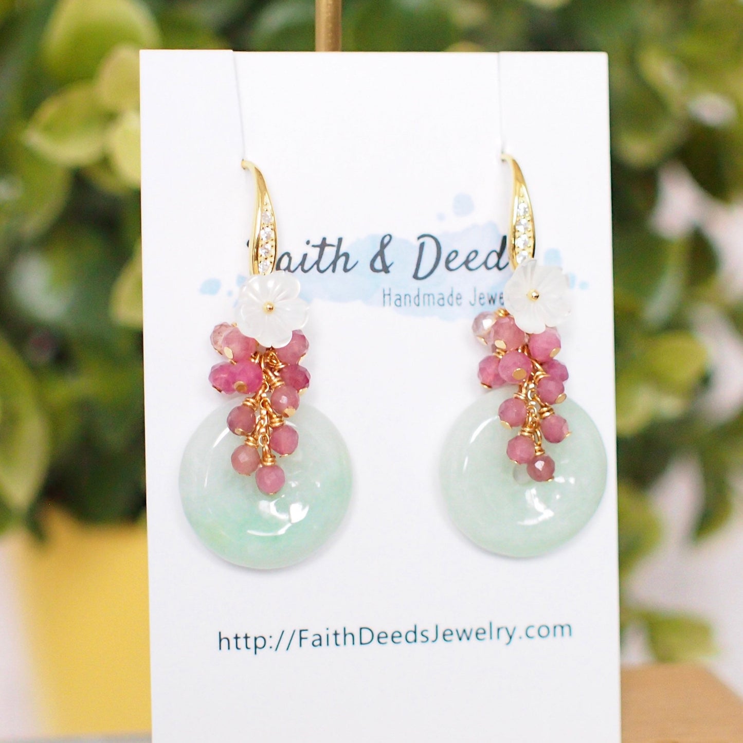 Type A Burmese Jade Donut Earrings // Pink Gem Cluster // Mother of Pearl Flower // 14K Gold-filled // Feminine & Sweet