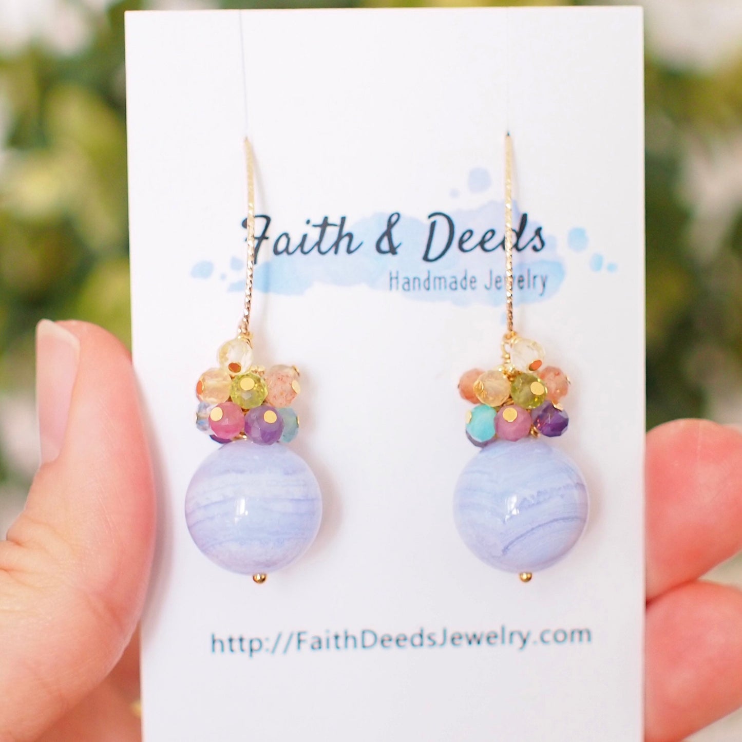 Blue Lace Agate Earrings // Rainbow Gems Cluster// Statement Earrings // 14K Gold-filled // One of kind