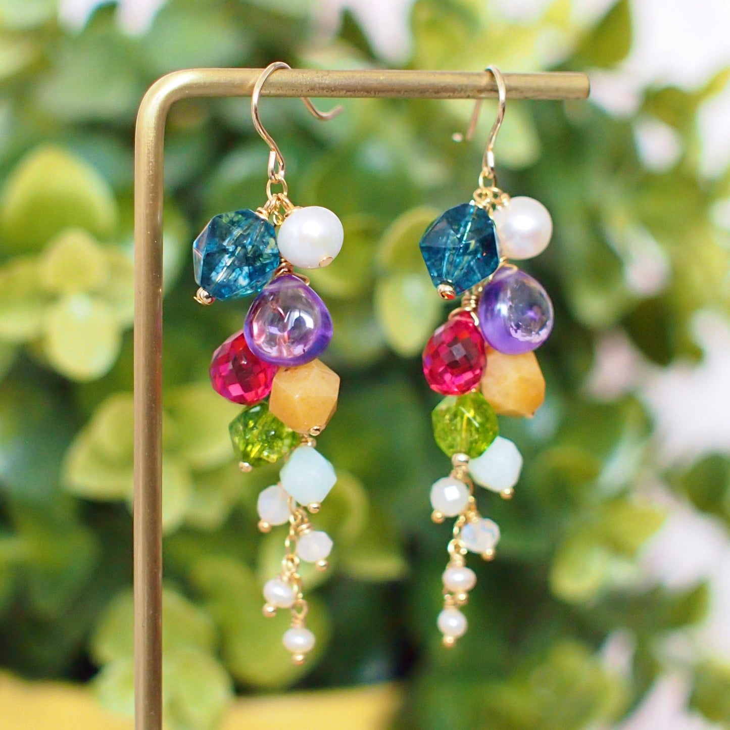 Multi Stones Dangle Earrings // Dangling Style // Rainbow Theme // Sparkly & Chic // 14K Gold-filled