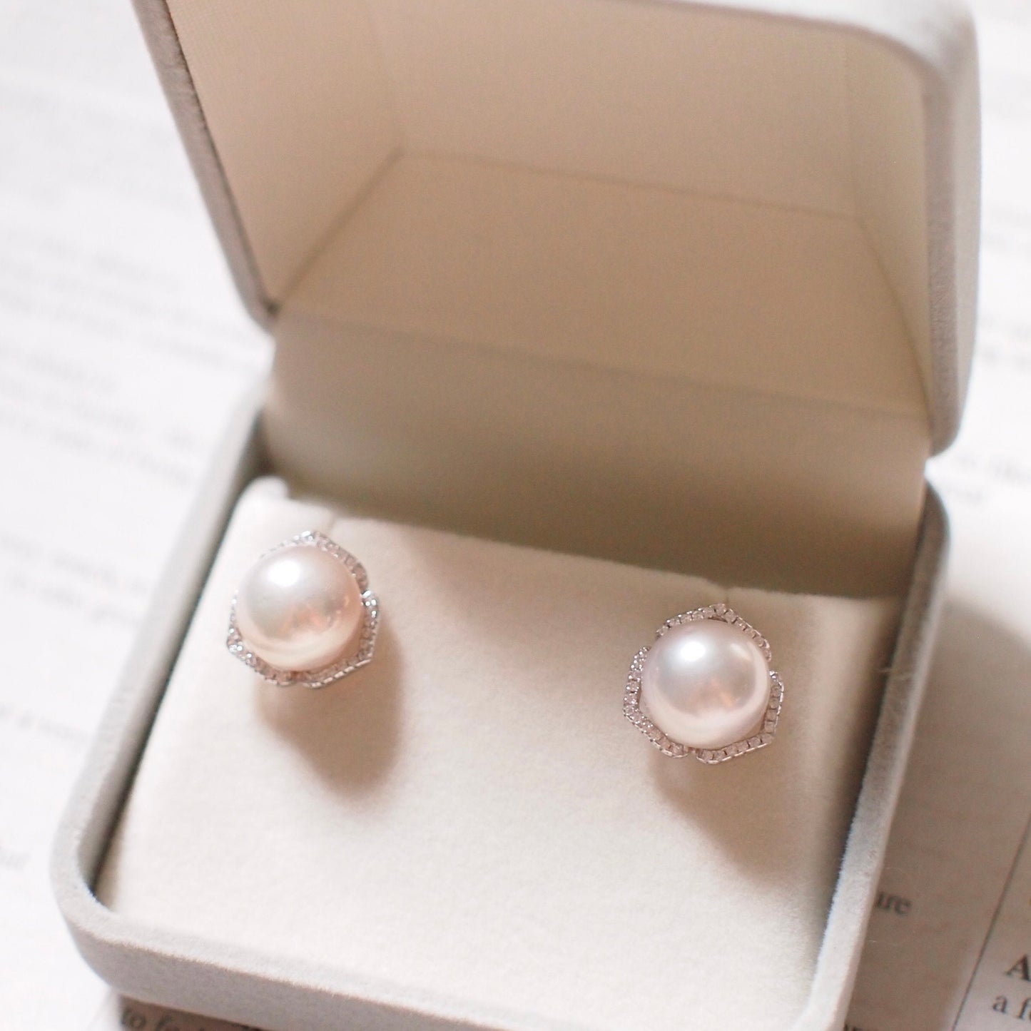 Fresh Water Pearls Studs // 10mm // Detachable Frames // 18K White Gold Plated over Sterling Silver