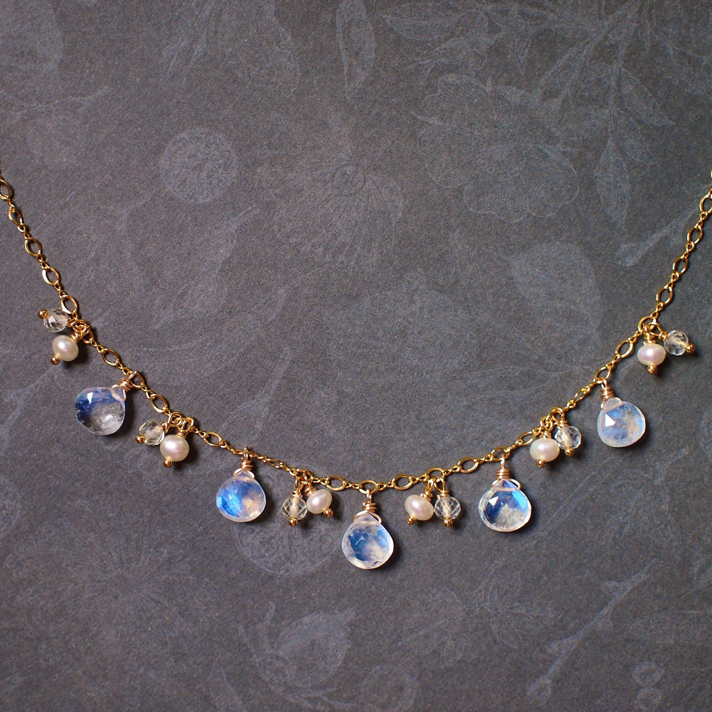 Rainbow Moonstone Necklace // Pearls x Citrine Quartz // 14K Gold-filled // Dainty and Graceful