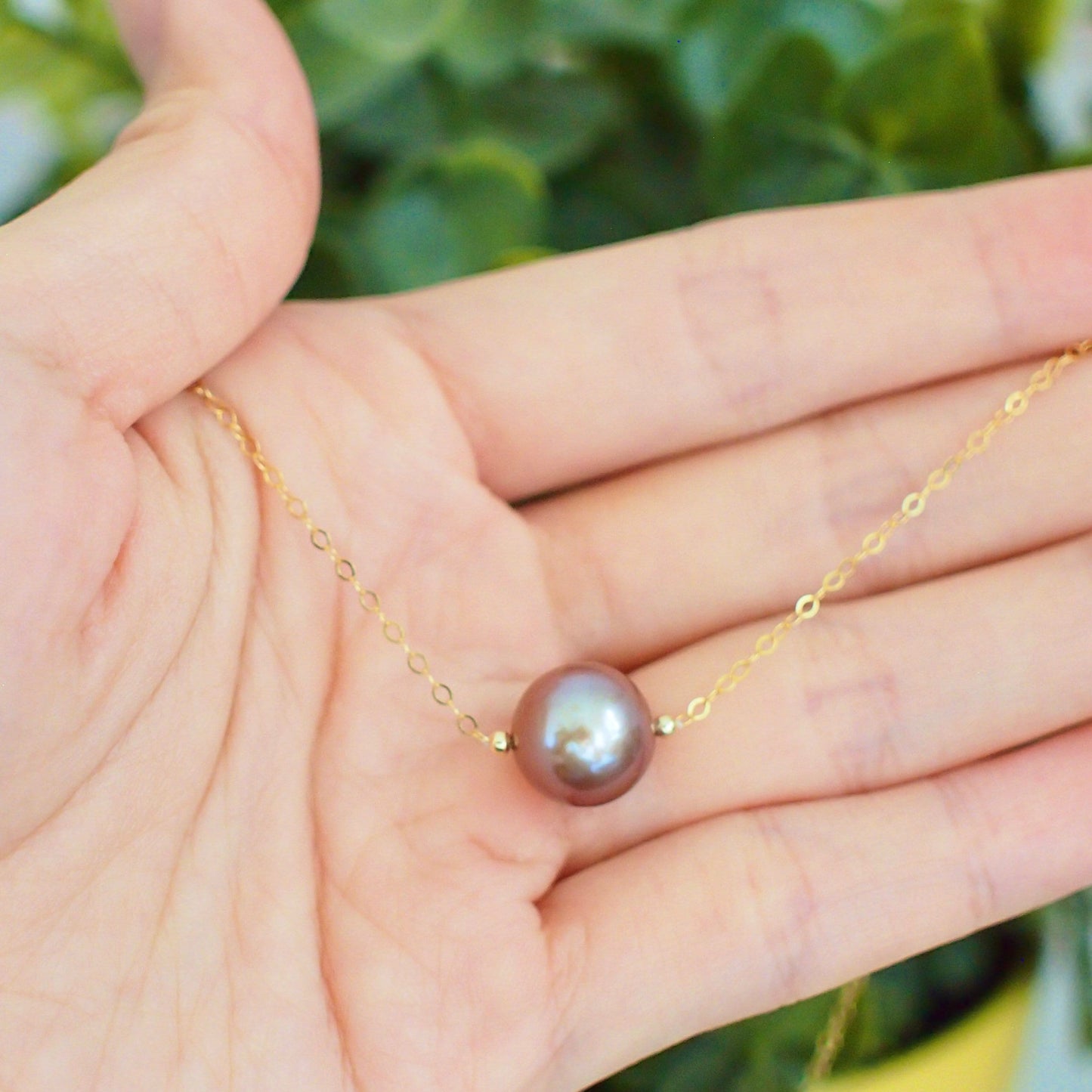 Edison Pearl Floating Necklace // Natural Pinkish Purple // Simple & Chic // 14K Gold-filled