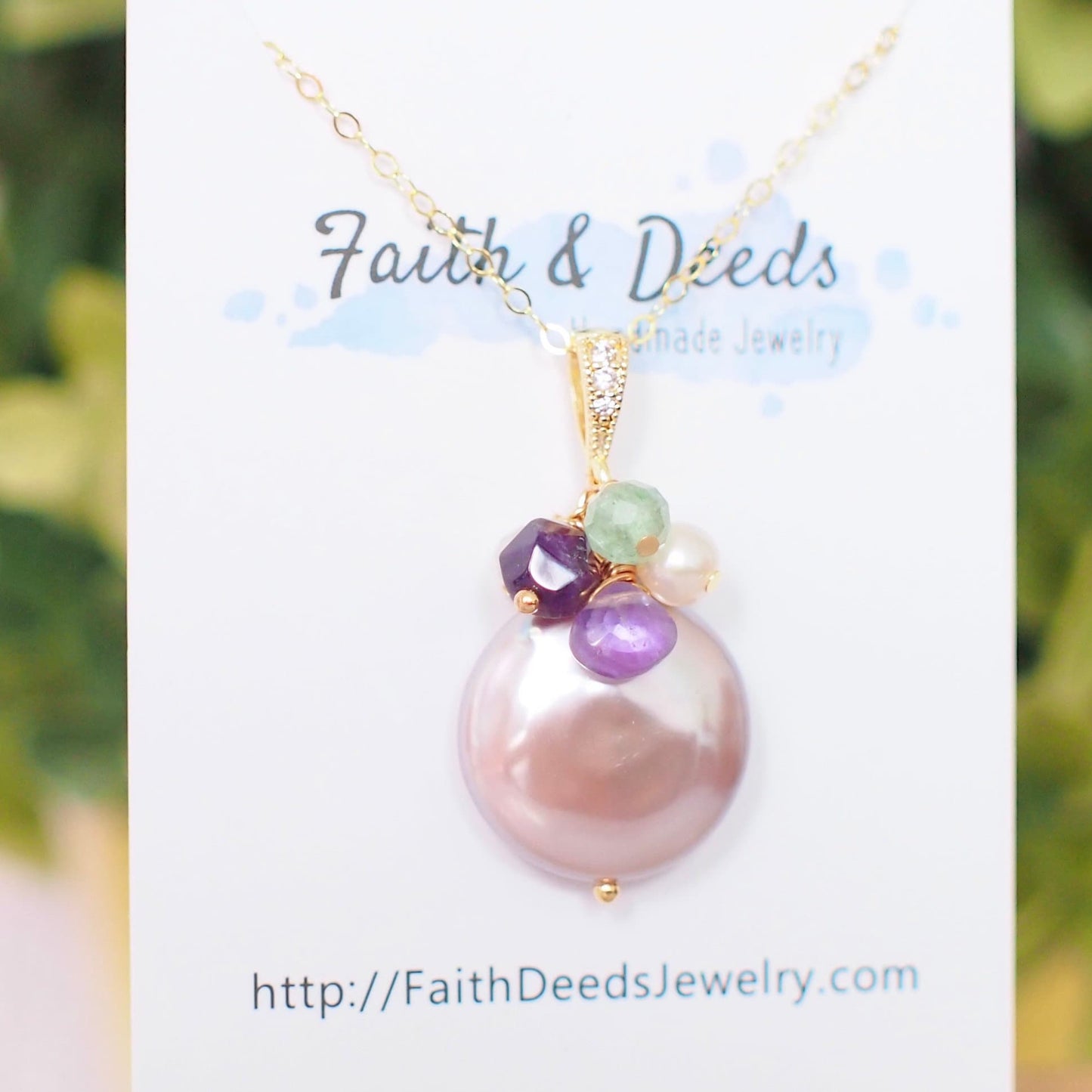 Purple Fresh Water Coin Pearl Pendant // Natural Purple // Sweet & Elegant // 14K Gold-filled