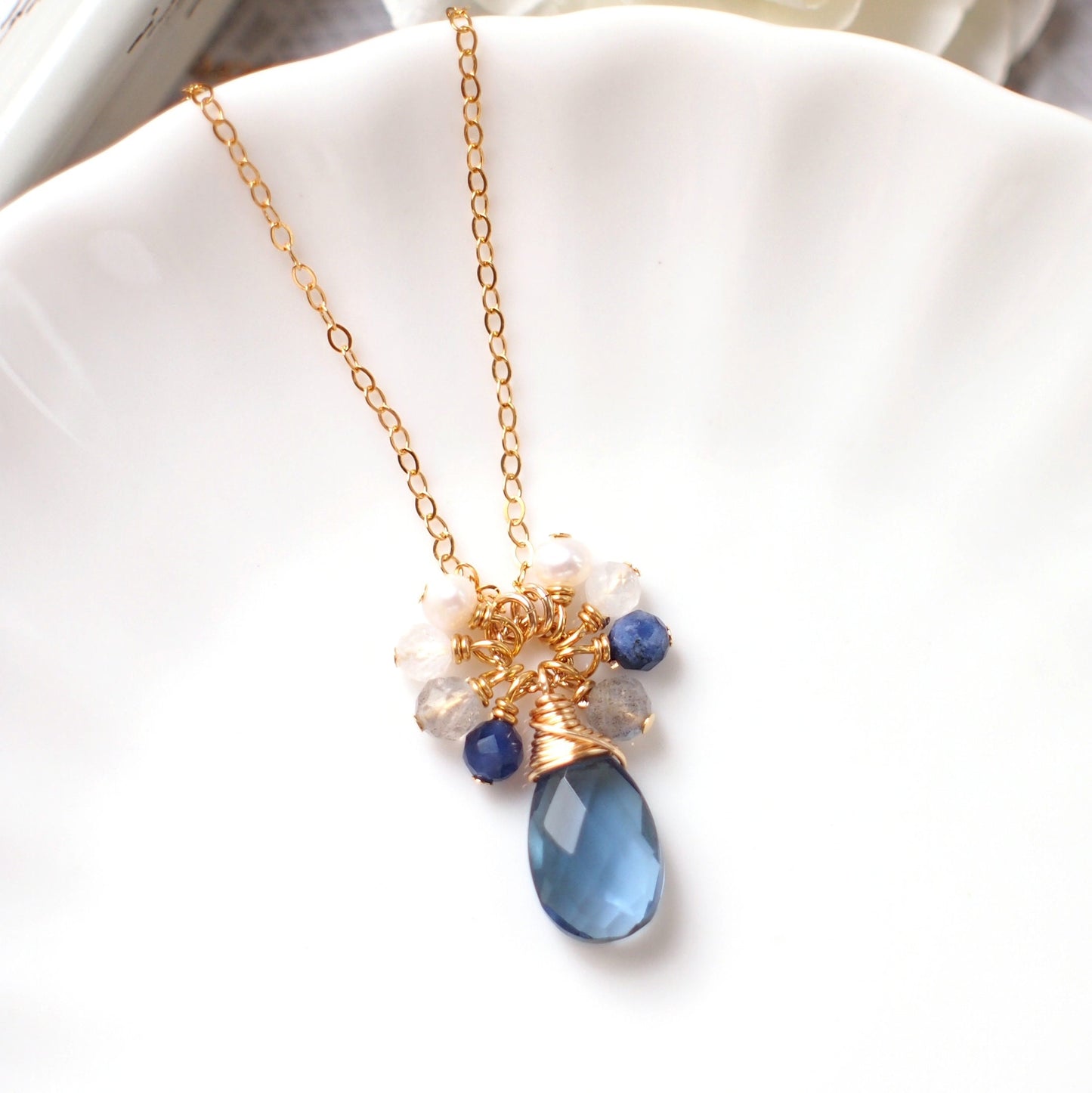 London Blue Quartz Necklace // Gem Pendant // Gem Cluster // 14K Gold-filled // Wire-wrapped // Elegant & Classy