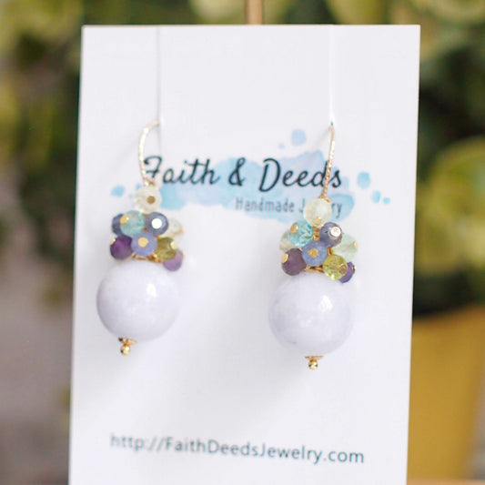 Type A Burmese Lavender Jade Ball Earrings // Gem Cluster // 14K Gold-filled // Modern and Feminine