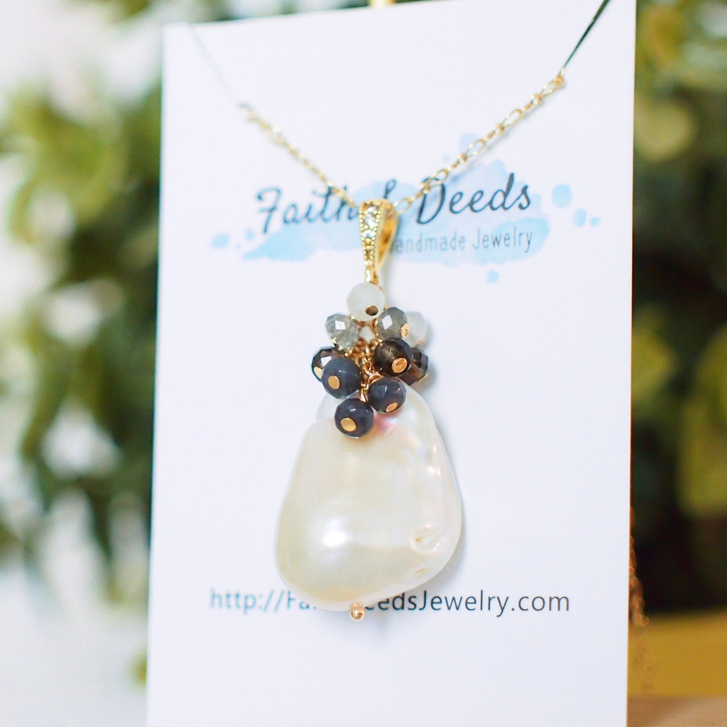 Baroque Pearl x Gem Cluster Pendant // Flameball Pearl // Long Statement Necklace // Sophisticated & Sexy // 14K Gold-filled