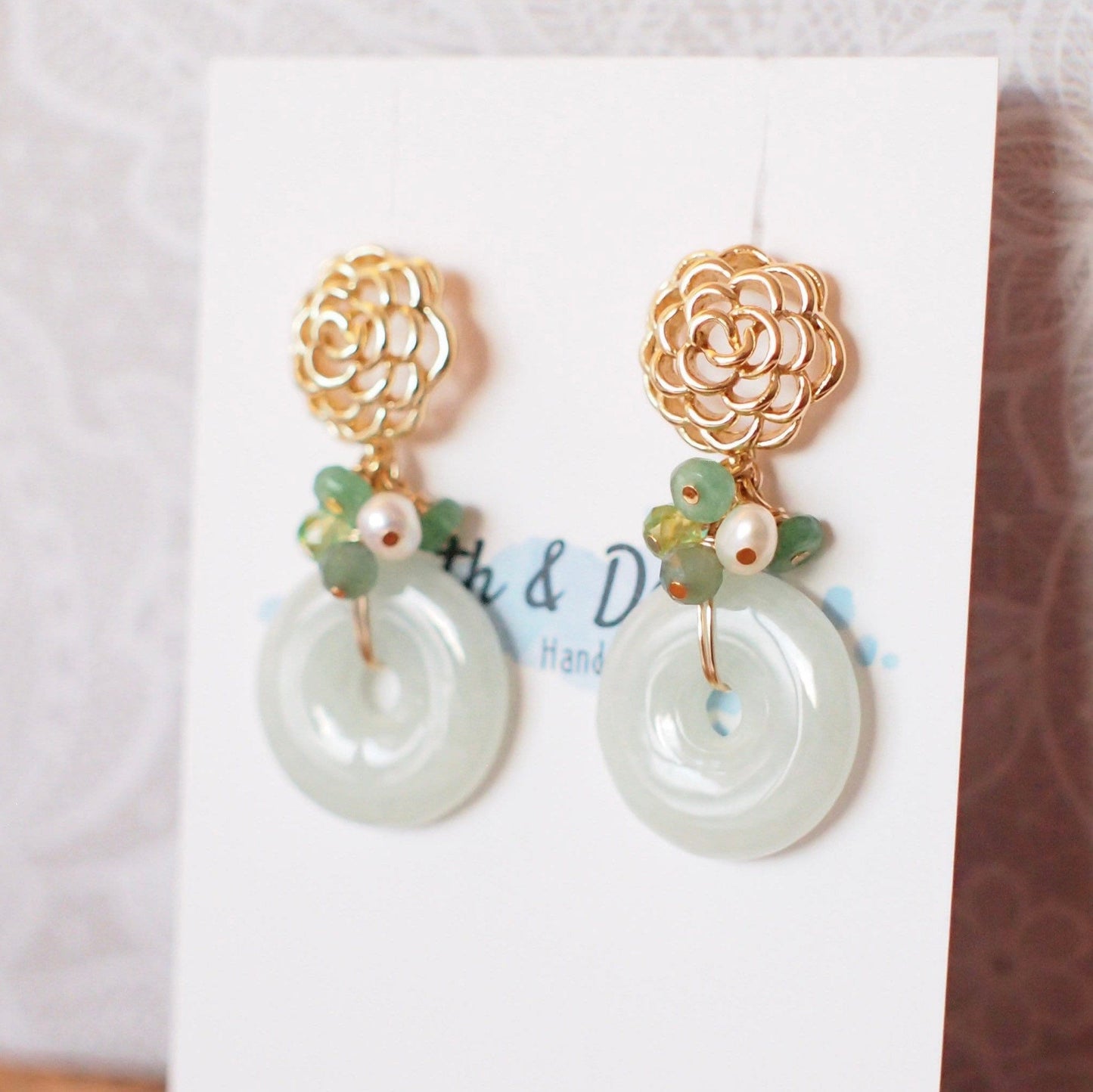 Type A Burmese Jade Donut Earrings // Green Gem Cluster // 14K Gold-filled // Unique & Elegant