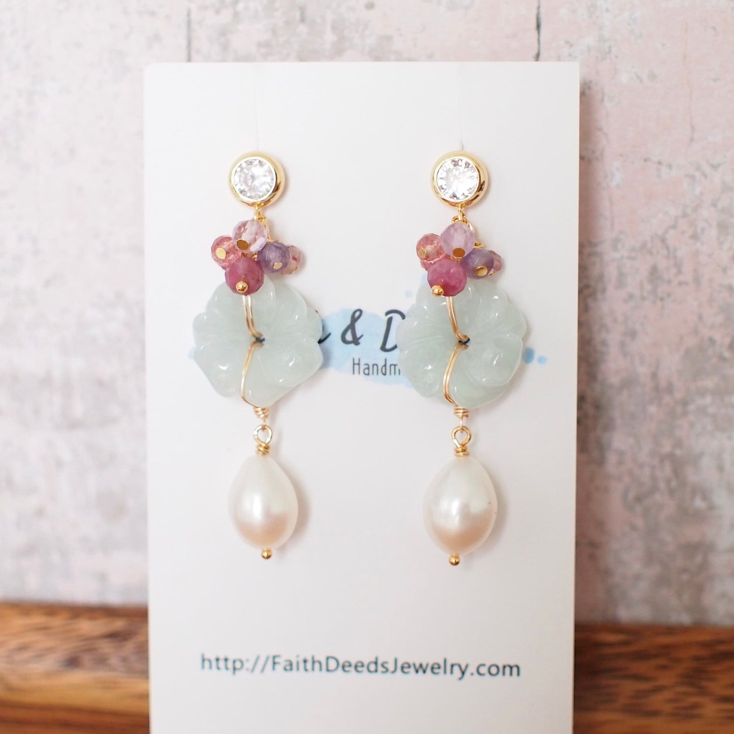 Type A Burmese Carved Jade Flower Earrings // Fresh Water Pearls // 14K Gold-filled // Sweet & Graceful