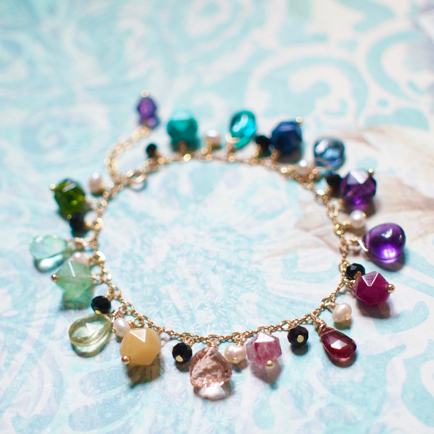 Rainbow Gem Stones Bracelet // Colourful and Chic // 14K Gold-filled // For Fun Lovers