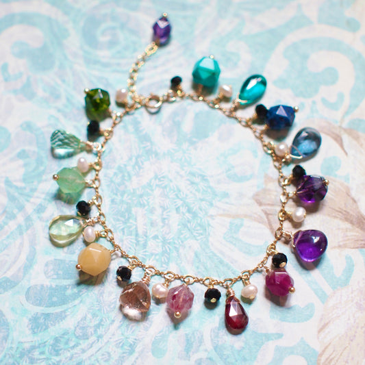 Rainbow Gem Stones Bracelet // Colourful and Chic // 14K Gold-filled // For Fun Lovers