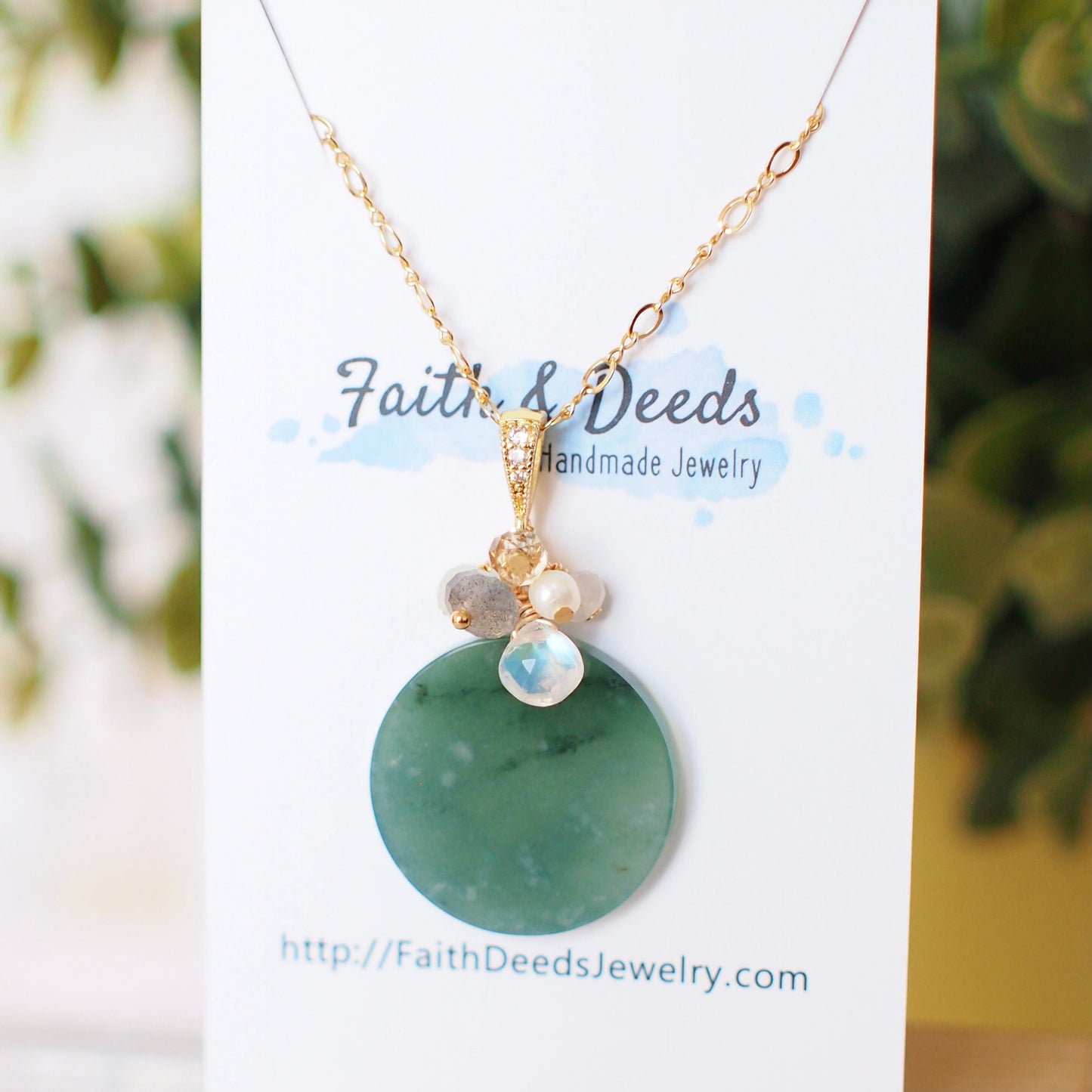Type A Jadeite Slab Pendant // Long Statement Necklace // Modern & Gorgeous // 14K Gold-filled