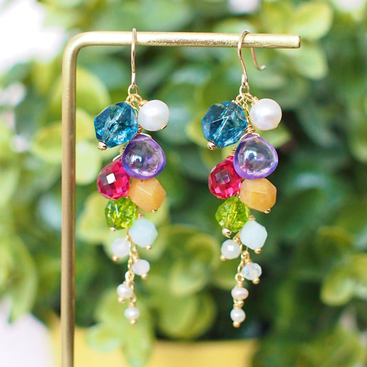 Multi Stones Dangle Earrings // Dangling Style // Rainbow Theme // Sparkly & Chic // 14K Gold-filled