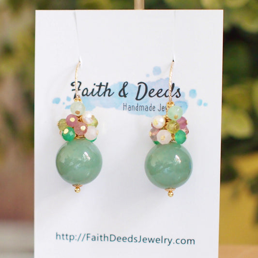 Type A Burmese Jade Ball Earrings // Gem Cluster // 14K Gold-filled // Modern and Sweet