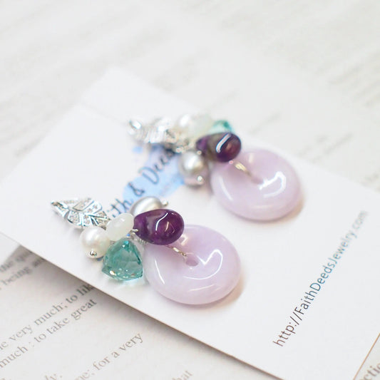 Type A Burmese Lavender Jade Donut Earrings // Sparkly Gem Cluster // 925 Sterling Silver // Gorgeous & Unique
