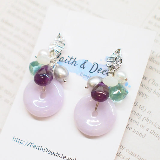 Type A Burmese Lavender Jade Donut Earrings // Sparkly Gem Cluster // 925 Sterling Silver // Gorgeous & Unique